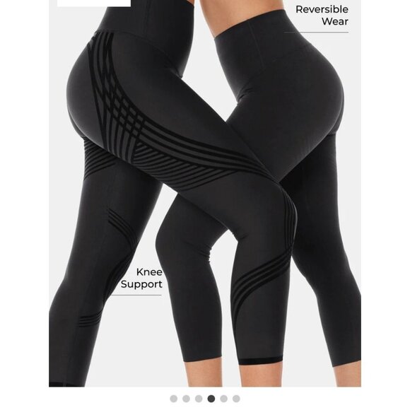 Reversible High-Waisted Compression Leggings With Knee Support & Pockets For Wor - Picture 1 of 11